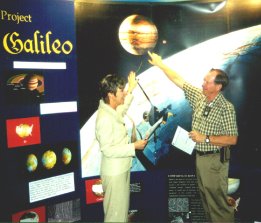 Janet Wood and Rich Manley, Solar System Ambassadors with Galileo display